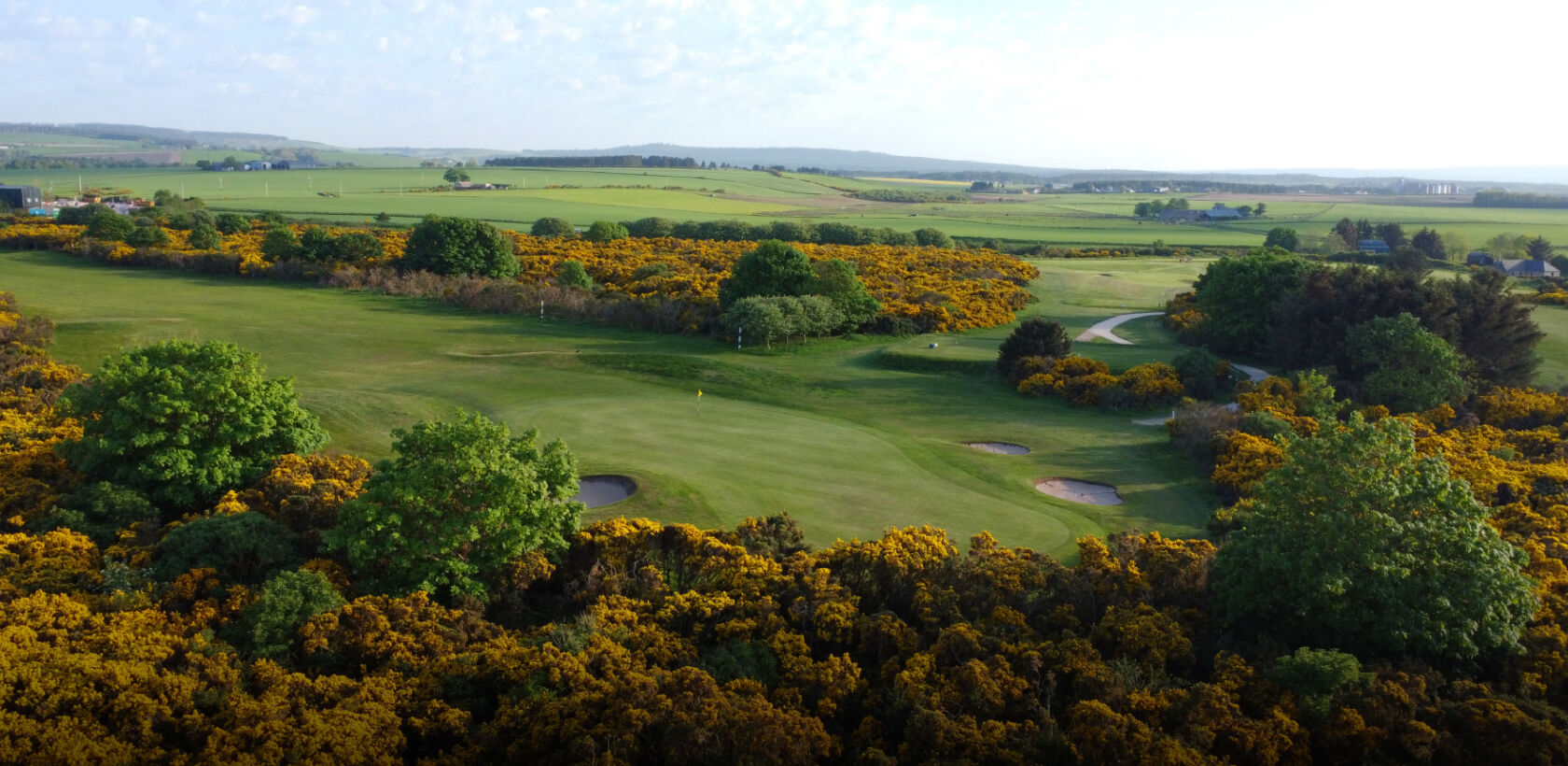 Ariel view of Buckpool Golf Course looking into the mainland in the distance