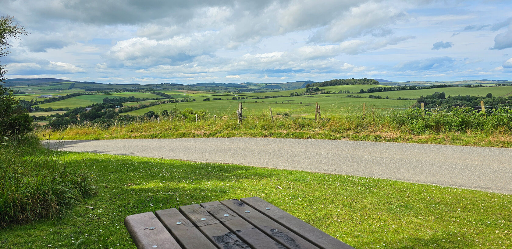 View of Scottish Countryside from picnic bench